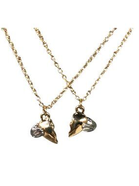 Heart Break Engraved Gold Tone Hearts Silver Tone Hands Friends 2 Necklaces 15in